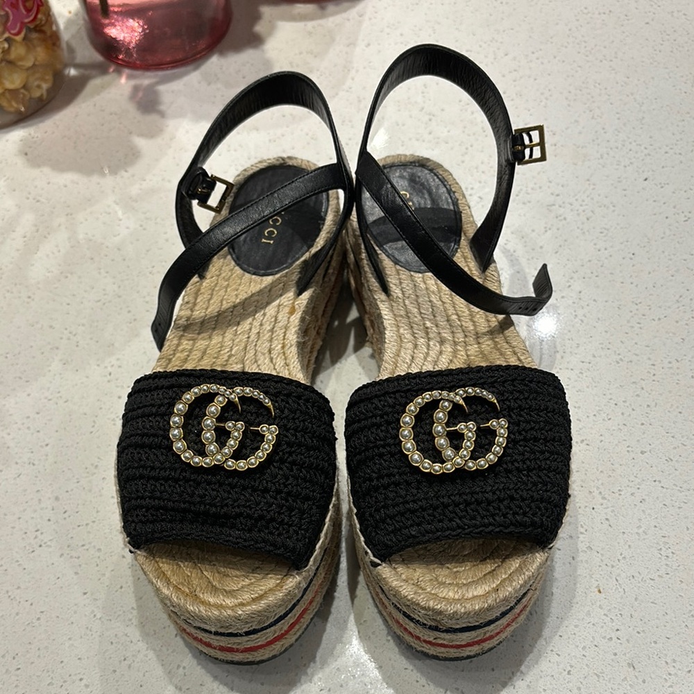 Gucci Black Espadrilles with Woven Upper and Jute Sole